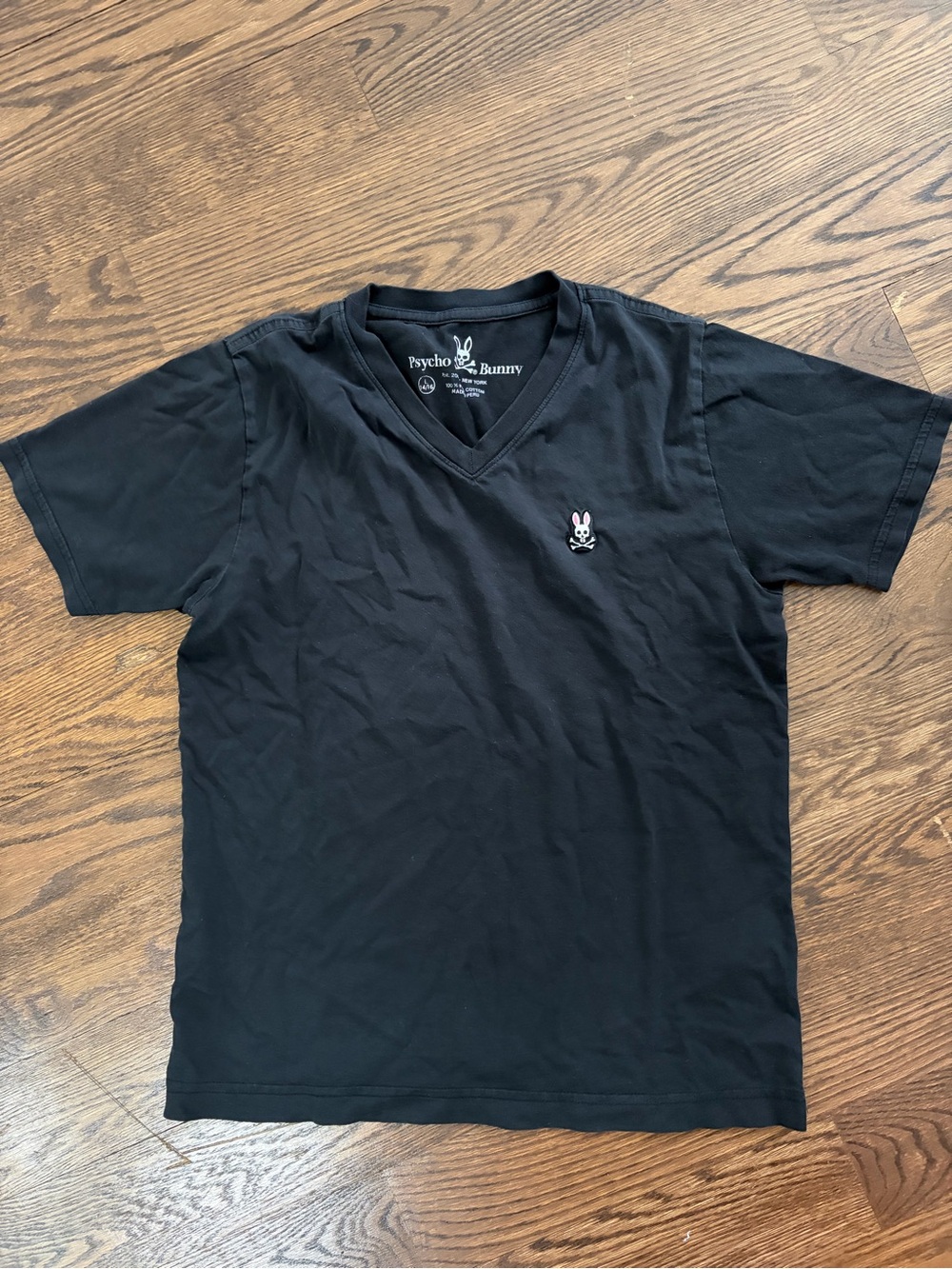 Psycho Bunny Boys Black V-Neck T-Shirt Size Large Embroidered Logo